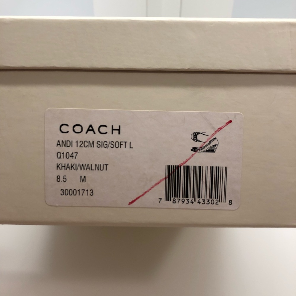 COACH Peep-Toe Khaki/Walnut Wedges - Picture 8 of 8